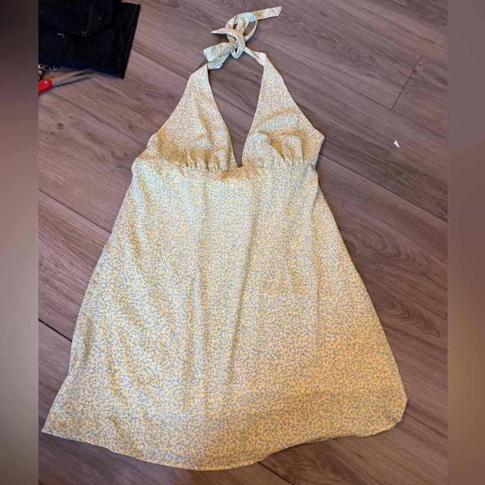 H&M Yellow and Green Floral Halter Dress
